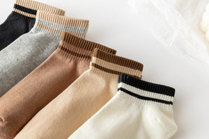 PuTwo春夏女袜A7款-两线条纯色高质感休闲短袜， 10双/包，每色2双