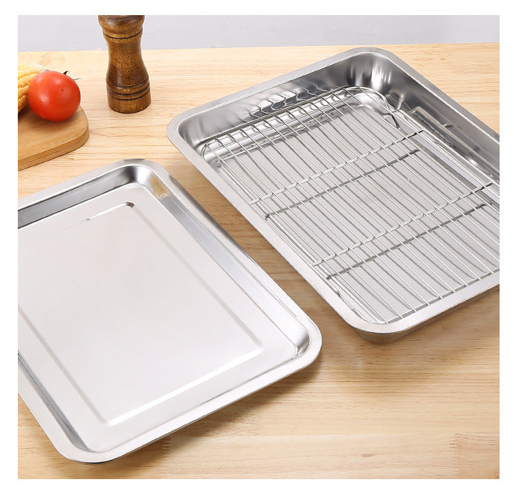 PuTwo Thickened 410 Stainless Steel Square Plate Set, 3Pcs, 320*220*50mm