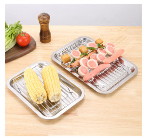 PuTwo Food Grade 304 Stainless Steel Square Plate Set, 3Pcs, 320*220*50mm