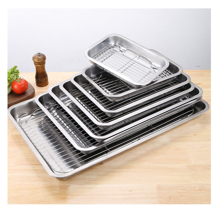 PuTwo Thickened 410 Stainless Steel Square Plate Set, 3Pcs, 400*300*50mm