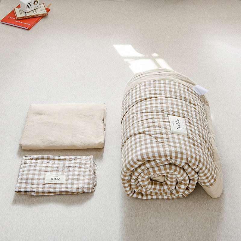 PuTwo薄款全棉水洗棉夏季空调被C款（1被子+2枕套） 格子   200*150cm