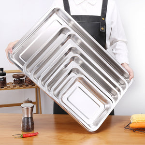 PuTwo Thickened 410 Stainless Steel Square Plate Set, 4Pcs, 2cm Depth