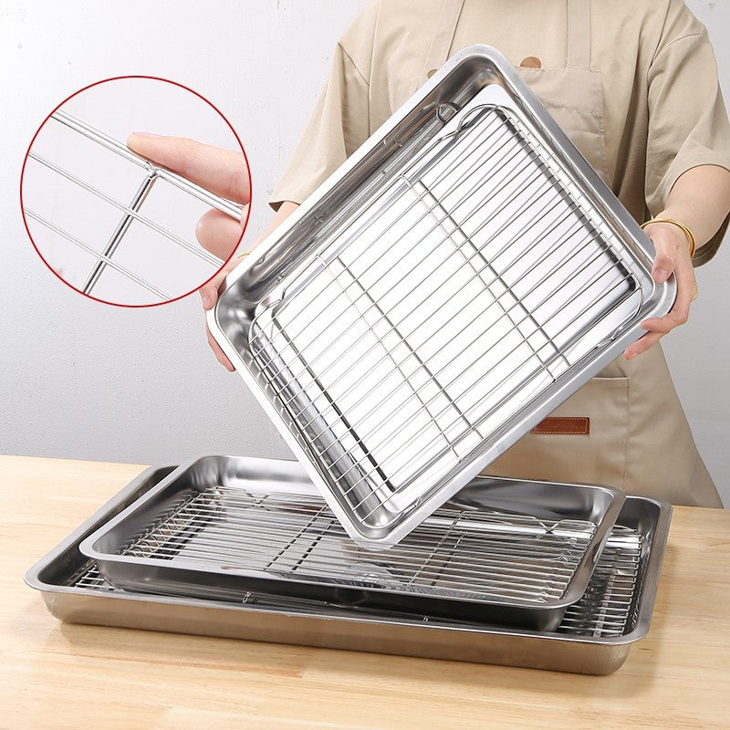 PuTwo Thickened 410 Stainless Steel Square Plate Set, 3Pcs, 360*270*50mm